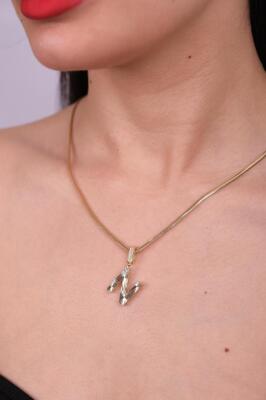 14 Ayar Altın Desenli N Harfi Kolye Ucu - Mars Kuyumculuk