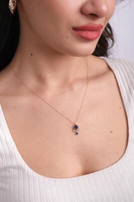 14 Ayar Altın Lacivert Sallantı Minimal Etnik Kolye - Mars Kuyumculuk