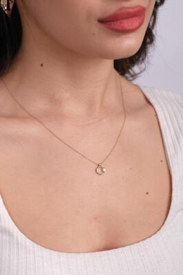 14 Ayar Altın Minimal Zarif Ay Yıldız Kolye - Mars Kuyumculuk