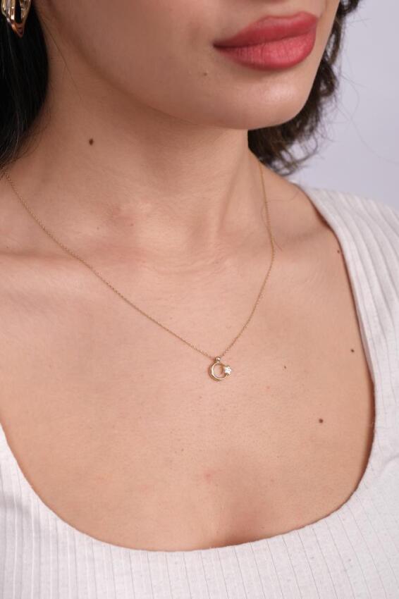 14 Ayar Altın Minimal Zarif Ay Yıldız Kolye - 1