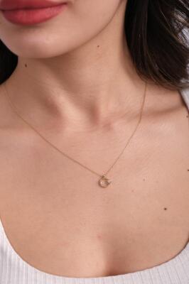 14 Ayar Altın Minimal Zarif Ay Yıldız Kolye - 2
