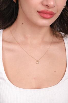 14 Ayar Altın Minimal Zarif Ay Yıldız Kolye - 3