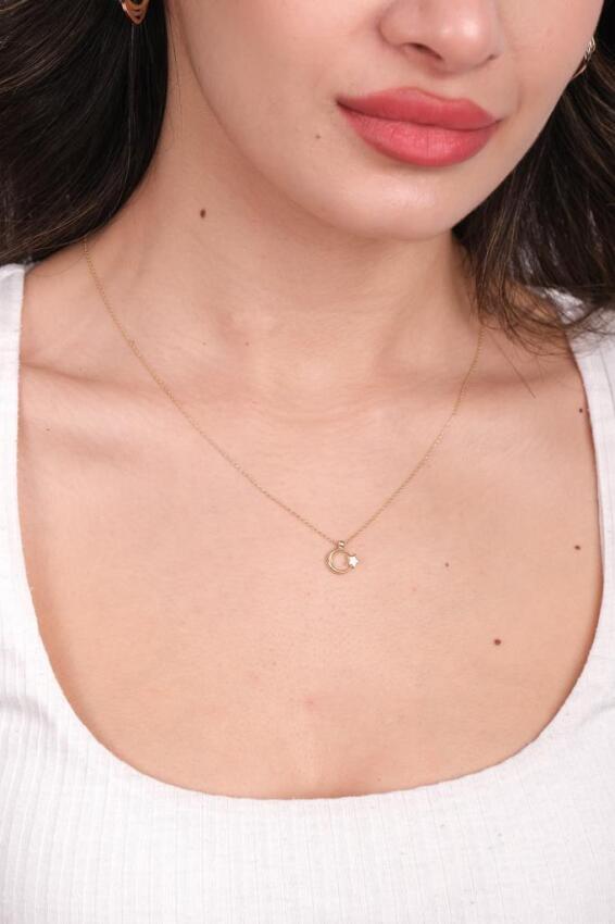 14 Ayar Altın Minimal Zarif Ay Yıldız Kolye - 3