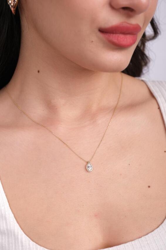 14 Ayar Altın Minimal Zarif Damla Baget Kolye - 1