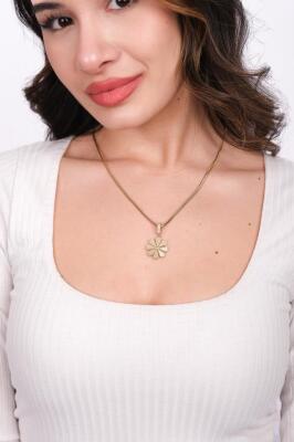 14 Ayar Altın Özel Tasarım Geniş Papatya Kolye Ucu - Mars Kuyumculuk