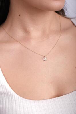 14 Ayar Altın Taşlı Kar Tanesi Zarif Kolye - Mars Kuyumculuk