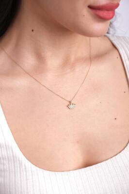 14 Ayar Altın Taşlı Minimal Zarif Kral Tacı Kolye - Mars Kuyumculuk