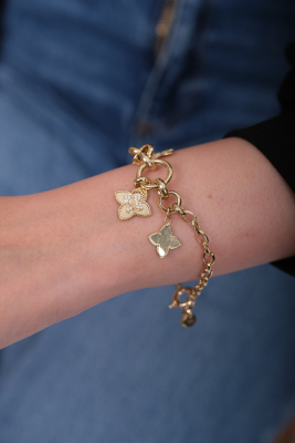 14 Ayar Altın Üç Çiçek Sarkıt Bileklik - Mars Kuyumculuk