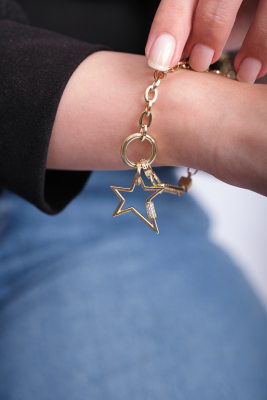 14 Ayar Altın Yıldız Sarkıt Tasarım Bileklik - Mars Kuyumculuk