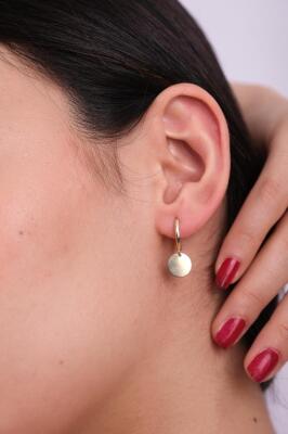 14 Ayar Altın Yuvarlak Plaka Sallantılı Halka Küpe - Mars Kuyumculuk