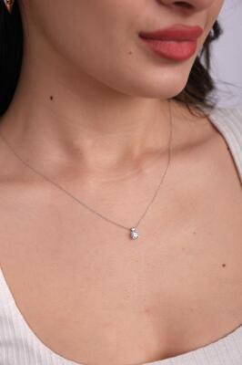 14 Ayar Altın Zarif Beyaz Tektaş Minimal Kolye - Mars Kuyumculuk