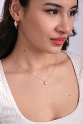 14 Ayar Altın Zarif Kare Baget Minimal Kolye - Mars Kuyumculuk