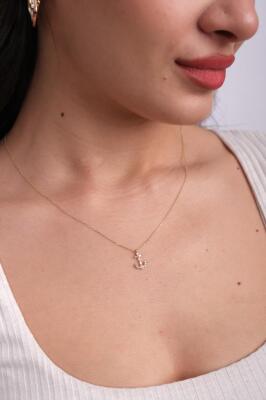 14 Ayar Altın Zarif Taşlı Çapa Minimal Kolye - Mars Kuyumculuk