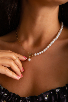 14 Ayar İncili Özel Tasarım Kolye - Mars Kuyumculuk