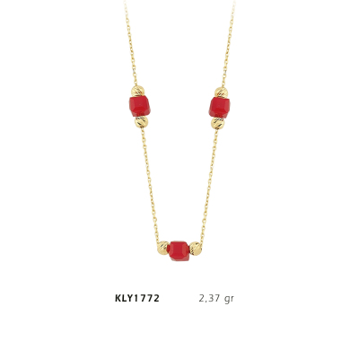Kırmızı Taşlı Sıralı Kolye - Mars Kuyumculuk