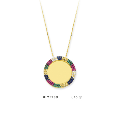 Renkli Taşlı Yuvarlak Plaka Kolye - Mars Kuyumculuk