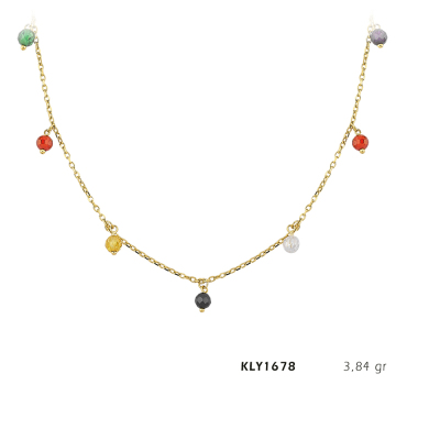 Renkli Yuvarlak Taşlı Kolye - Mars Kuyumculuk