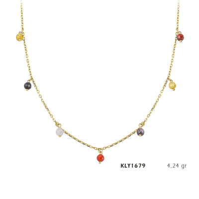 Renkli Yuvarlak Taşlı Kolye - Mars Kuyumculuk