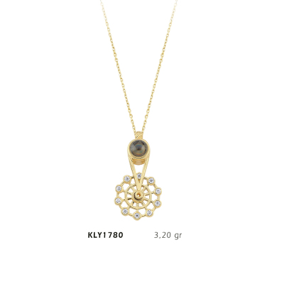 Siyah Taşlı Dümen Kolye - Mars Kuyumculuk