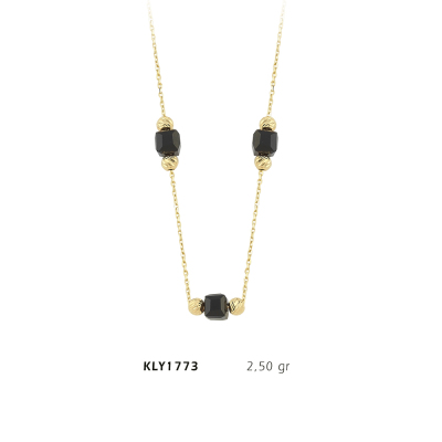 Siyah Taşlı Sıralı Kolye - Mars Kuyumculuk