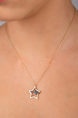 14 Ayar Taşlı Yıldız Kolye - Mars Kuyumculuk