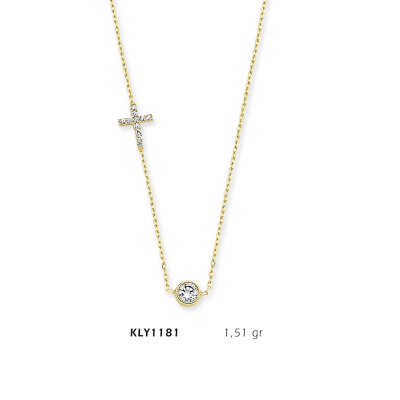 Yuvarlak Taşlı Haç Kolye - Mars Kuyumculuk