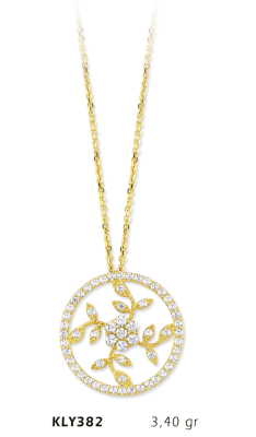 Yuvarlak Taşlı Yaprak Kolye - Mars Kuyumculuk