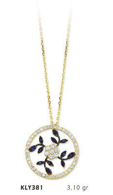 Yuvarlak Taşlı Yaprak Kolye - Mars Kuyumculuk